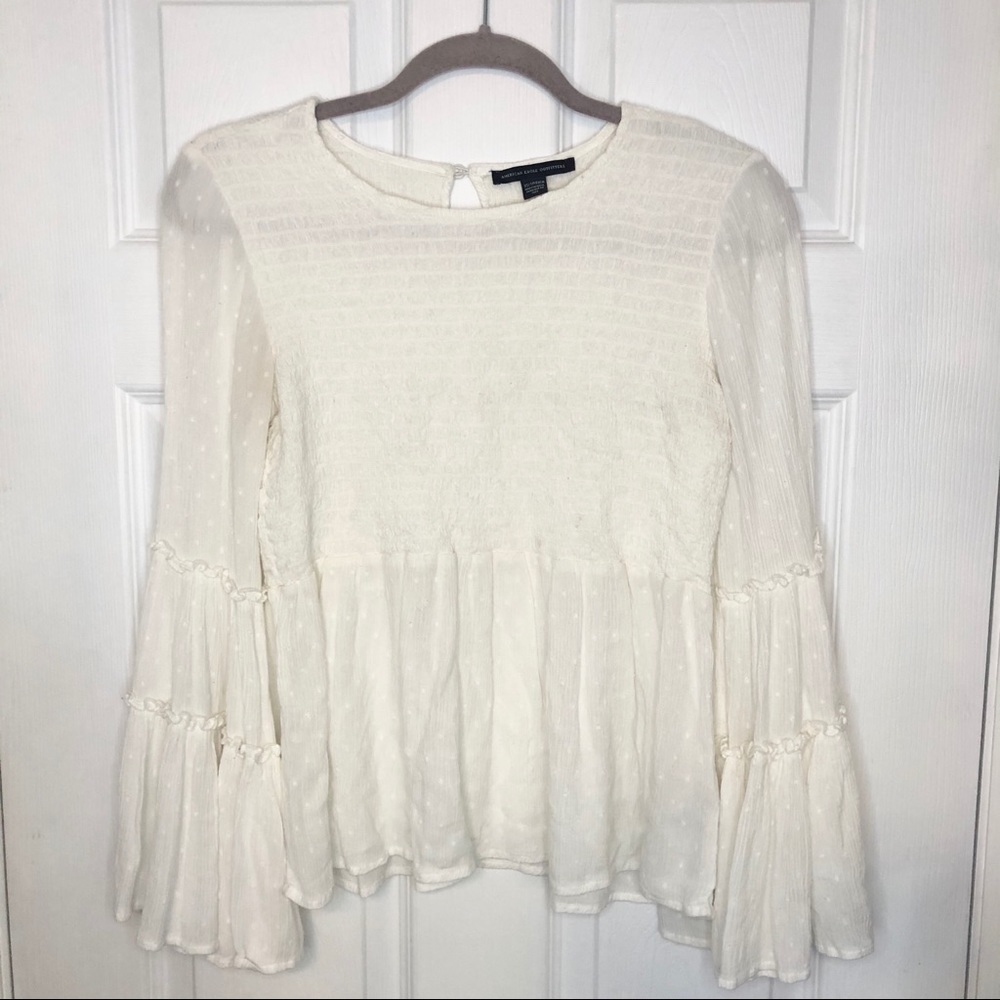 𝅺AMERICAN Eagle White Bell Sleeve Flowy Top XS